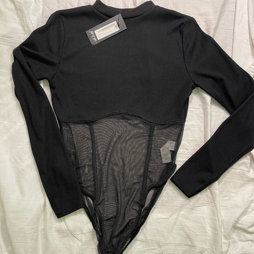 Nasty Gal black mesh panel bodysuit